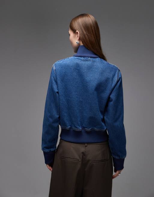 adidas Originals Firebird cropped denim track top in blue