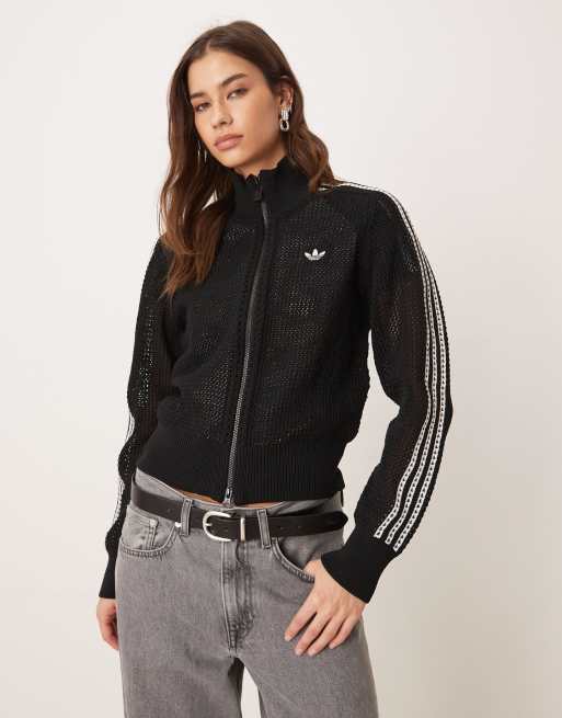 adidas Originals – Firebird – Czarny szydełkowany top dresowy