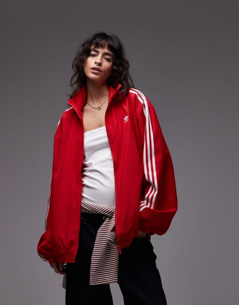 adidas Originals Firebird oversized woven track top in red