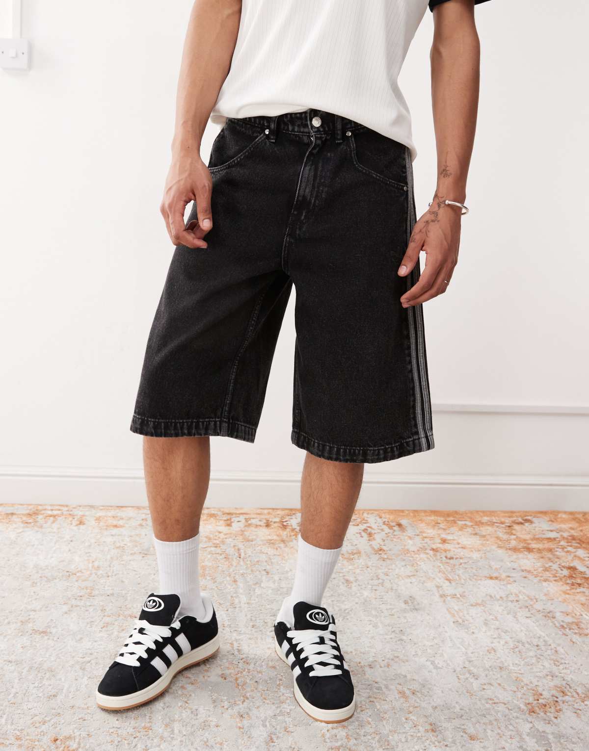 adidas Originals Firebird denim shorts in black