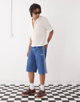 [adidas Originals] adidas Originals Firebird denim shorts in blue W34 Mid blue
