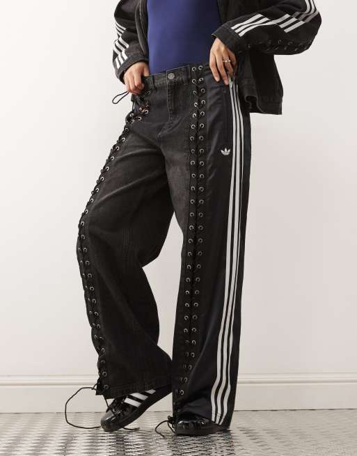 adidas Originals Firebird denim track pants in black | ASOS