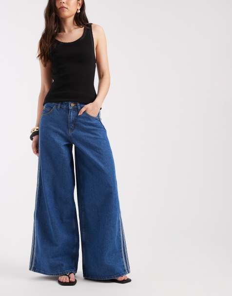 adidas Originals firebird denim track pants in vintage blue