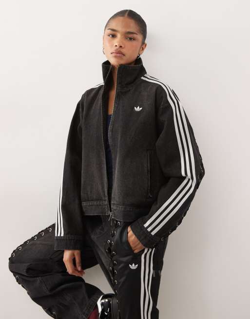 adidas Originals Firebird denim track top in black | ASOS