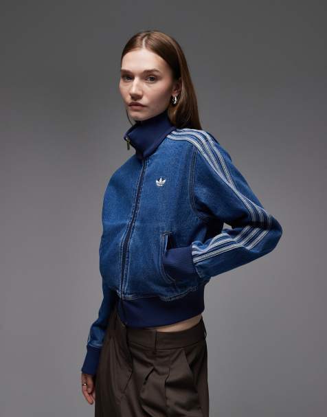 adidas Originals Firebird denim track top in vintage blue
