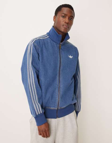 adidas Originals - Firebird - Denim trainings-top met rits in vintage blauw - view 1