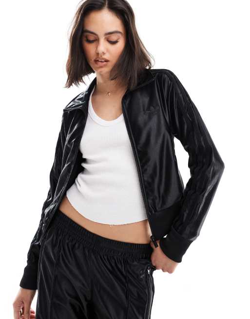 adidas Originals – Firebird – Figurbetonte Trainingsjacke in Schwarz