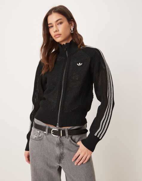 adidas Originals - Firebird - Gebreide gehaakte trainingstop in zwart - view 1