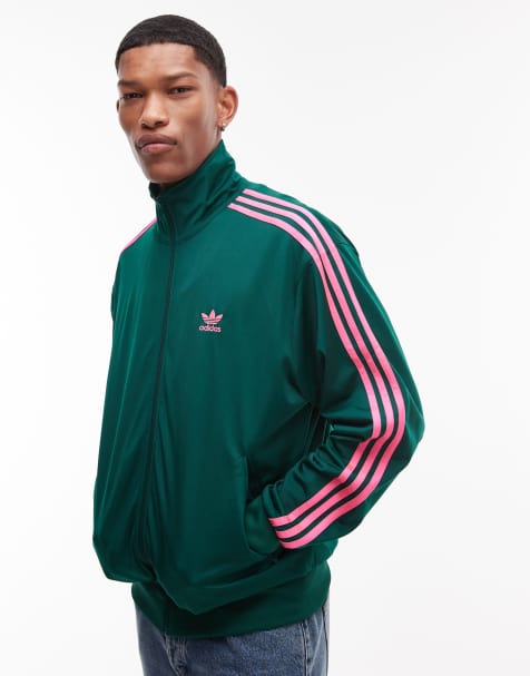 adidas Originals - Firebird - Grøn træningsjakke med lyserøde detaljer - view 1
