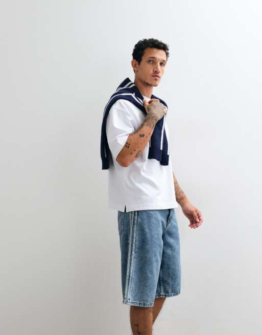 adidas Originals – Firebird – Jorts in blauer Vintage-Waschung, 1 von 5
