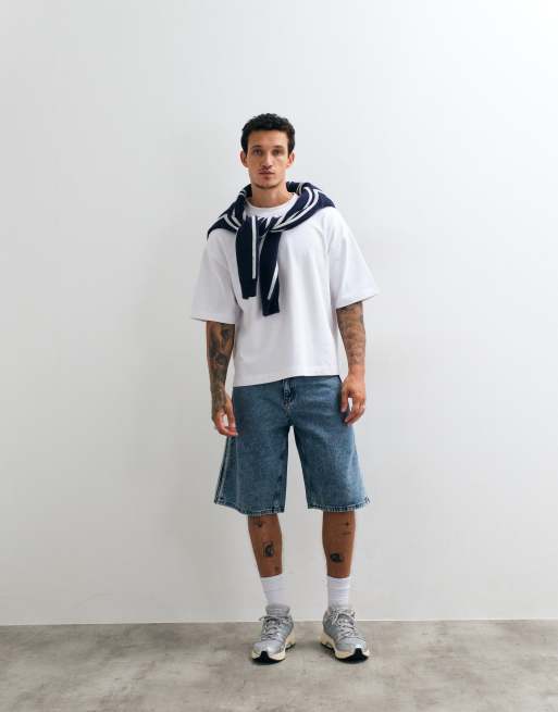 adidas Originals – Firebird – Jorts in blauer Vintage-Waschung, 3 von 5