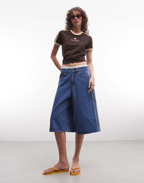 adidas Originals Firebird jorts in vintage denim - view 1