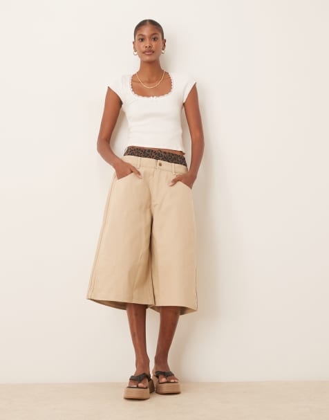 adidas Originals Firebird utility jorts in stone khaki