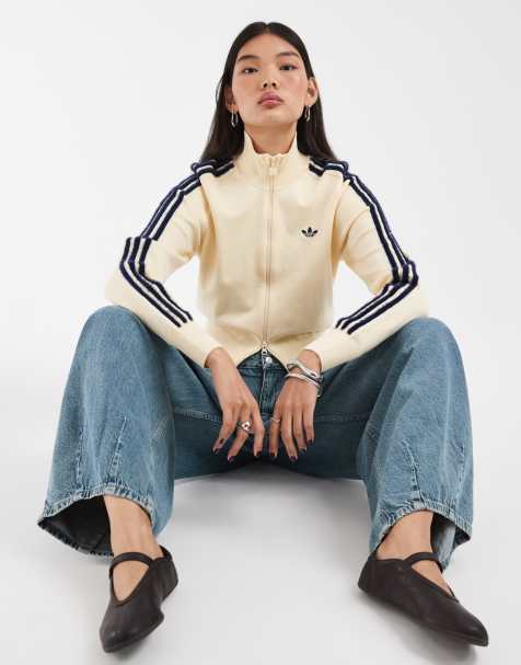 adidas Originals Firebird knit track top in off white and navy - view 1