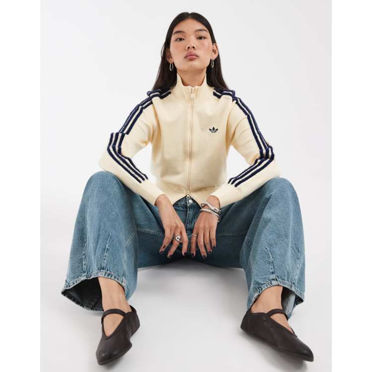 adidas Originals Firebird knit track top in off white and navy | ASOS