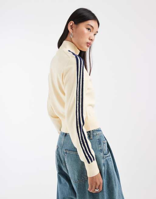 adidas Originals Firebird knit track top in off white and navy | ASOS