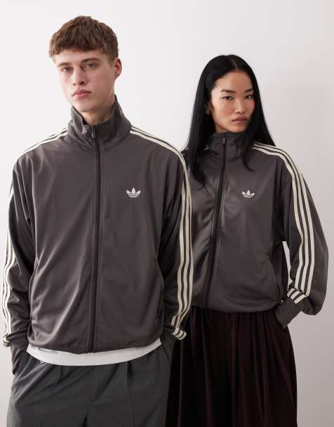 adidas Originals - Firebird - Koksgrå træningsjakke med cremehvide sidestriber - view 1