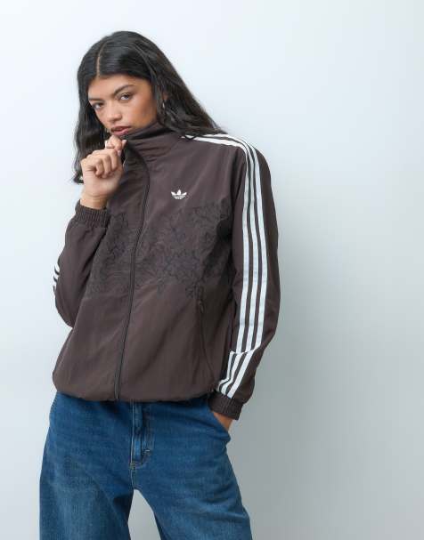 adidas Originals Firebird locker geschnittenes Tracktop mit Blumenstickerei in Braun - view 1