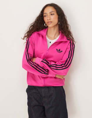 adidas Originals - Firebird - Locker geschnittenes Trainingsoberteil in Fuchsia und Schwarz-Rosa