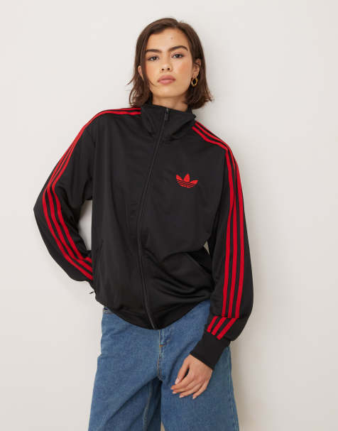 adidas Originals – Firebird – Locker geschnittenes Trainingsoberteil in Schwarz und Rot - view 1