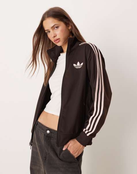 adidas Originals – Firebird – Locker sitzendes Trainingsoberteil in Braun und Rosa - view 1