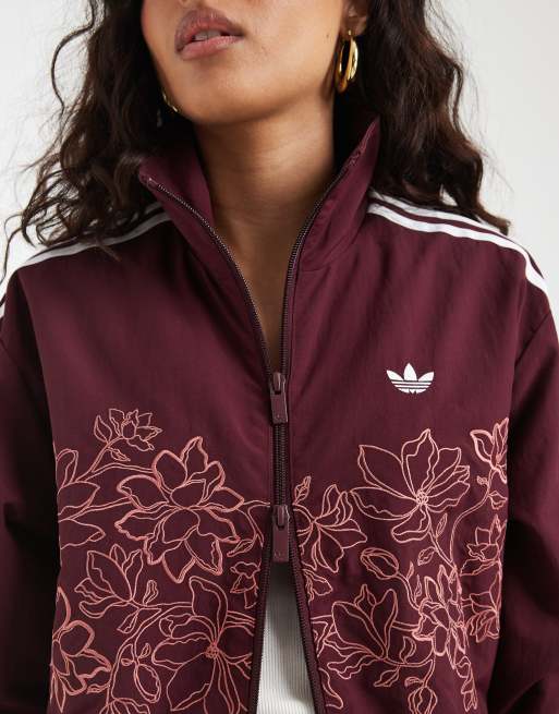 adidas Originals Firebird lockeres Tracktop mit Blumenstickerei in Burgunderrot, 4 von 4