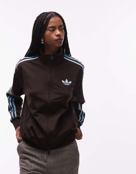 adidas Originals Firebird loose track jacket in brown and ice blue - exclusive to ASOS