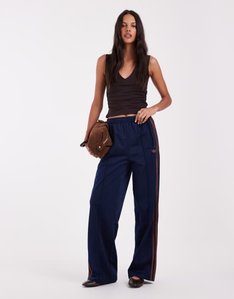 adidas Originals firebird loose track pants in navy and brown - view 1