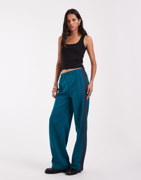 adidas Originals firebird loose track pants in teal and burgundy - view 1