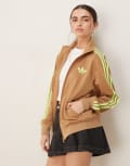 [adidas Originals] adidas Originals Firebird loose track top in beige and lime-Neutral S cardboard/signal green