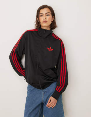 adidas Originals Firebird Loose track top in black and red