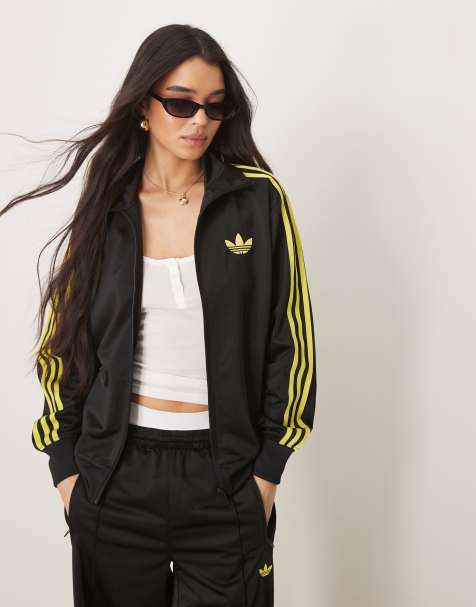 adidas Originals Firebird Loose track top in black and yellow - view 1