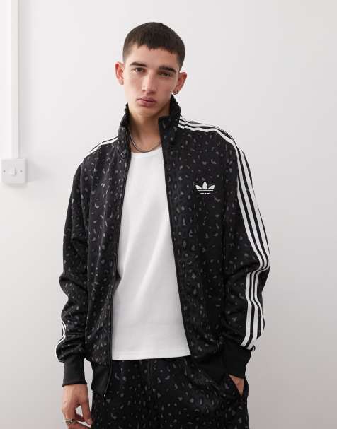 adidas Originals Firebird loose track top in black leopard print - view 1
