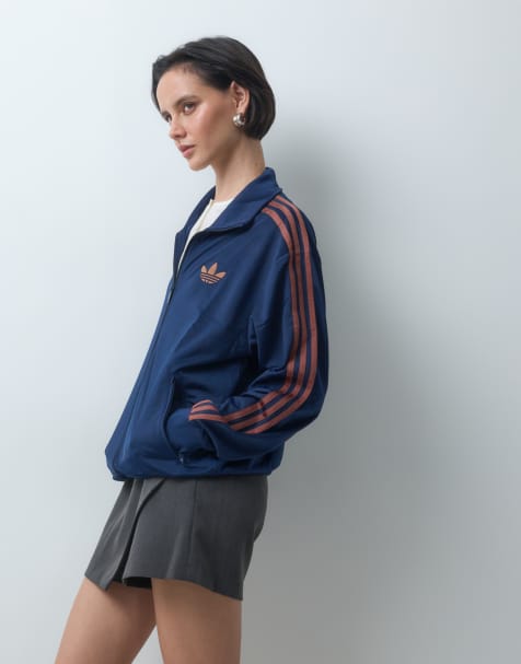 adidas Originals firebird loose track top in navy and brown - view 1