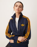 [adidas Originals] adidas Originals Firebird loose track top in navy and orange M night indigo/crew orange