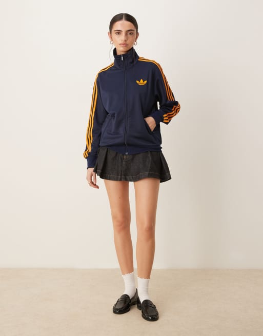 adidas Originals Firebird Loose track top in navy and orange