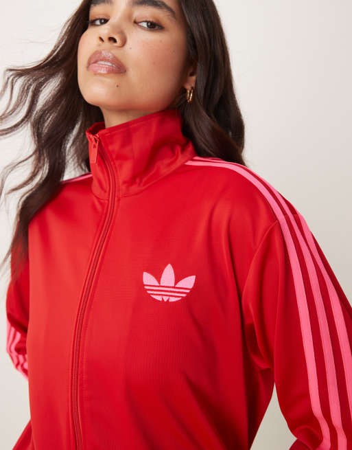 adidas Originals Firebird Loose track top in red and pink