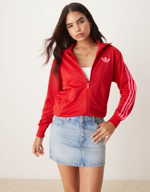 adidas Originals Firebird Loose track top in red and pink