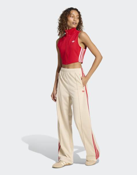adidas Originals - Firebird - Losse trainingsbroek in lichtbeige / scharlakenrood - view 1