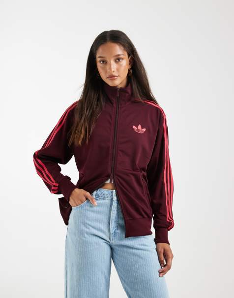 adidas Originals - Firebird - Losse trainingstop in kastanjebruin / roze - view 1