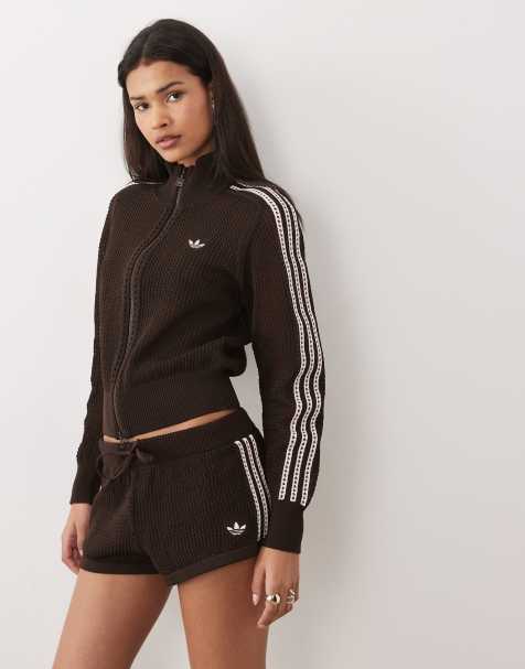 adidas Originals - Firebird - Mokkabrun strikket træningsjakke med hæklet look - view 1