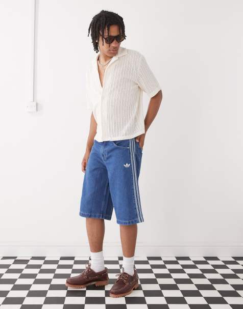 adidas Originals Firebird denim shorts in blue