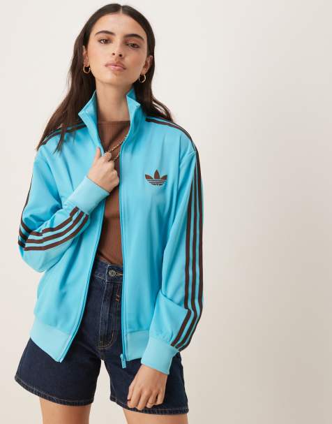 adidas Originals Firebird Loose track top in blue and brown