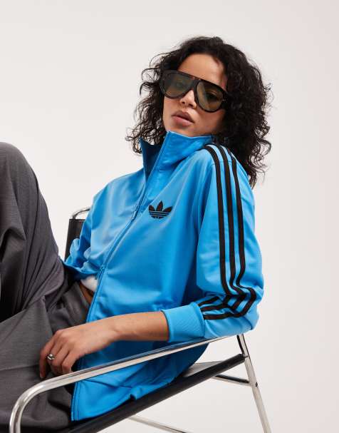 adidas Originals Firebird loose track top in blue and brown