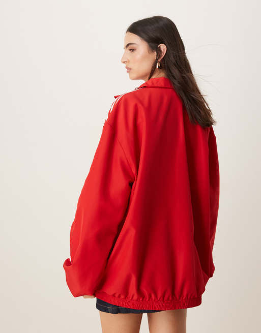 adidas Originals Firebird oversized track top in red, 4 of 4