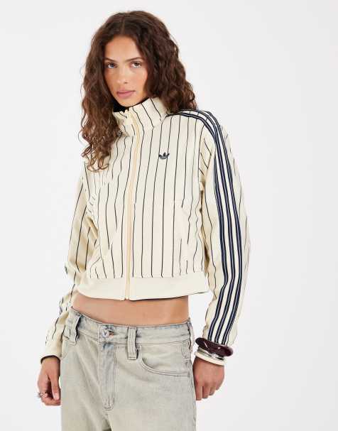 adidas Originals Firebird pinstripe reversible acket in warm vanilla and navy - view 1
