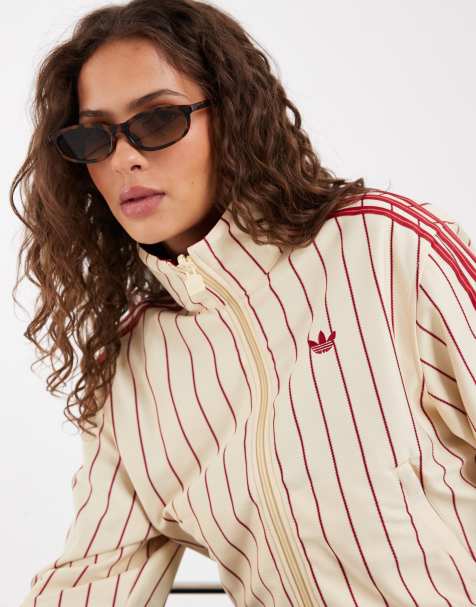 adidas Originals Firebird pinstripe reversible jacket in warm vanilla and red - view 1