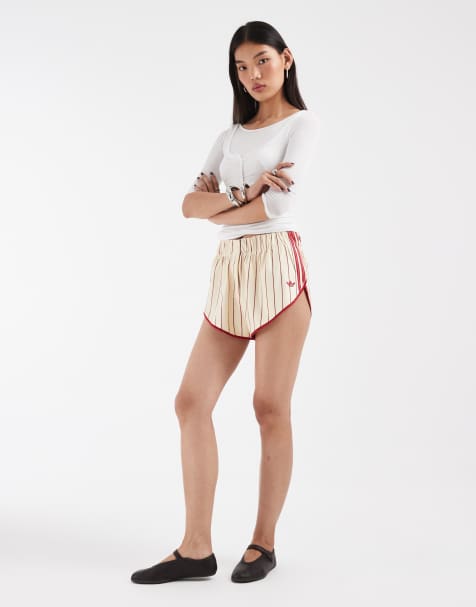 adidas Originals Firebird pinstripe shorts in warm vanilla and red - view 1