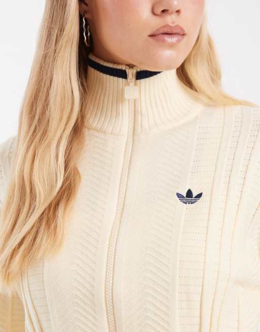 adidas Originals Firebird Pointelle-Strick-Tracktop in Cremeweiß, 3 von 4