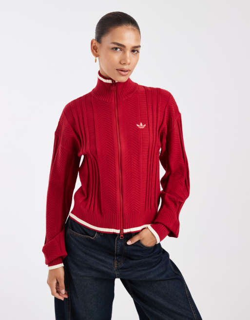adidas Originals Firebird Pointelle-Strick-Tracktop in Rot, 2 von 4